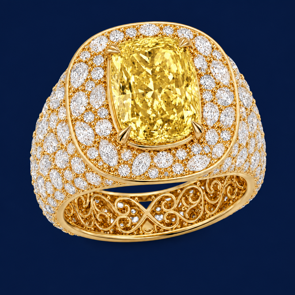 “Iced Out” Internal Yellow Diamond Ring